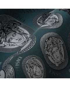 Tapete Grau, Silber Petrol Blau Grün VERSACE Satintapete (1040242)