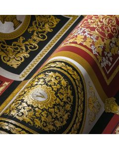 Tapete Gold, Kupfer, Rot, Schwarz-Weiß VERSACE Satintapete (1040259)