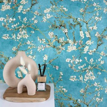 Tapete Türkis Van Gogh Mandelblüte Vliestapete MT17140