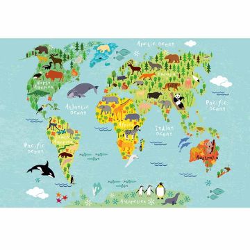 Digitaldruck-Tapete Kids World Map Animals livingwalls (1033994)