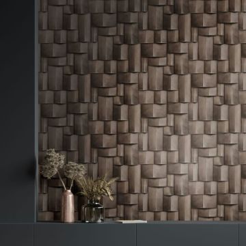 Vliestapete mit Holzmotiv geometrisch grau, braun 3D-Optik (KG-171408)