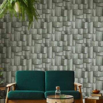 Vliestapete mit Holzmotiv geometrisch grün 3D-Optik (KG-171411)