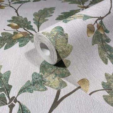 Vliestapete mit Blattmotiv mit Kastanien grau, grün Floral (KG-171412)