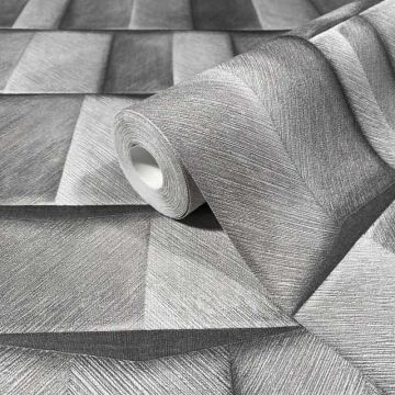 Vliestapete mit Holzmotiv geometrisch grau 3D-Optik (KG-171414)