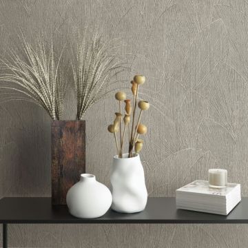 Vliestapete mit strukturiertes Blattmotiv grau Floral (KG-171415)