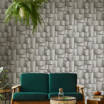 Vliestapete mit Holzmotiv geometrisch weiß, braun 3D-Optik (KG-171417)