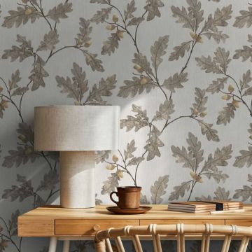 Vliestapete mit Blattmotiv mit Kastanien grau, braun Floral (KG-171418)