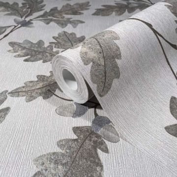 Vliestapete mit Blattmotiv mit Kastanien grau Floral (KG-171422)