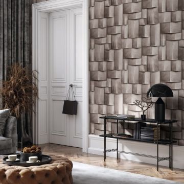 Vliestapete mit Holzmotiv geometrisch braun 3D-Optik (KG-171424)