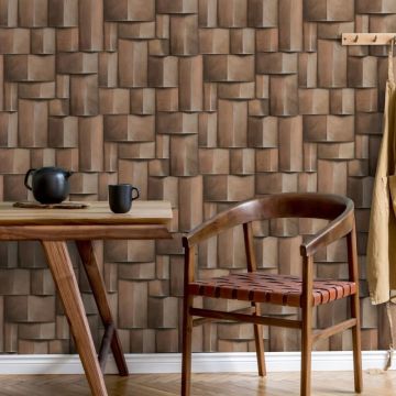 Vliestapete mit Holzmotiv geometrisch braun 3D-Optik (KG-171428)