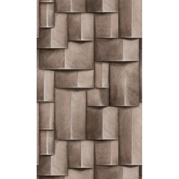 Vliestapete mit Holzmotiv geometrisch weiß, braun 3D-Optik (KG-171431)