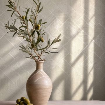 Vliestapete in Beige Karriert, Rautenmuster Grafisch Geometrisch für Wohnzimmer Schlafzimmer Küche (KG-171440)