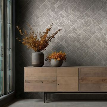 Vliestapete in Silber, Grau Karriert, Rautenmuster Grafisch Geometrisch für Wohnzimmer Schlafzimmer Küche (KG-171442)