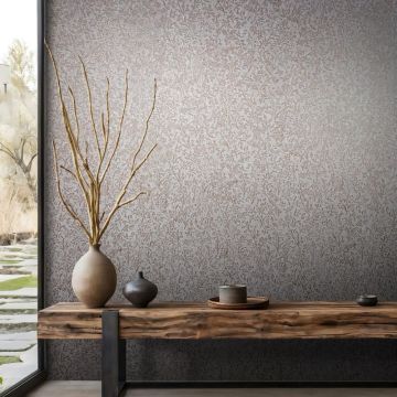 Vliestapete in Grau, Kupfer Blattmotiv Floral Natur für Wohnzimmer Schlafzimmer Küche (KG-171465)