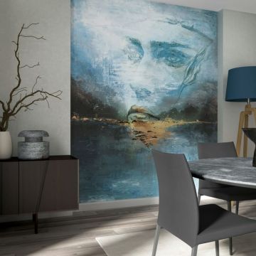 Fototapete in Blau mit abstraktem Gesicht Grafisch Natur für Wohnzimmer Schlafzimmer Küche (KG-171484)