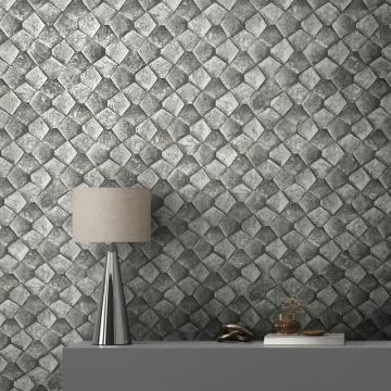 Vliestapete mit grafischem Fünfkantmuster grau, silber Grafisch (KG-171494)