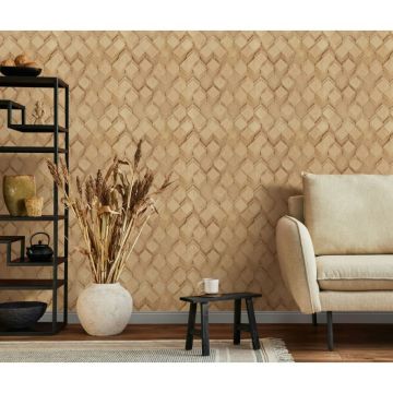 Vliestapete in beige, braun Rauten Illusion 3D-Optik Modern (KG-171551)