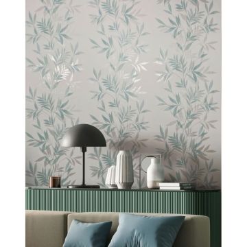 Vliestapete in weiß, grün Blattmotiv Blätteroptik Floral Natur (KG-171568)