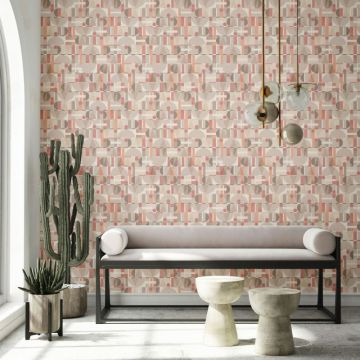 Vliestapete in Grau Beige Rot Moderne Formen Grafisch Geometrisch für Wohnzimmer Schlafzimmer Küche (KG-171601)