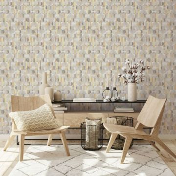 Vliestapete in Grau Weiß Gelb Moderne Formen Grafisch Geometrisch für Wohnzimmer Schlafzimmer Küche (KG-171603)