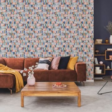 Vliestapete in Grün Blau Orange Moderne Formen Grafisch Geometrisch für Wohnzimmer Schlafzimmer Küche (KG-171604)