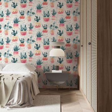 Vliestapete in Grau Grün Rot Blumen Pflanzen Floral Natur Modern für Wohnzimmer Schlafzimmer Küche (KG-171605)