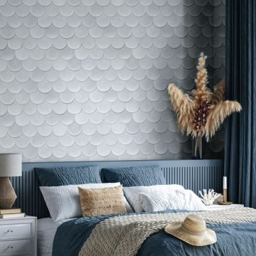 Vliestapete in Grau Blau 3D-Optik Schuppenoptik vintage used look Geometrisch für Wohnzimmer Schlafzimmer Küche (KG-171613)
