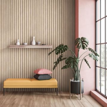 Vliestapete in Braun 3D-Optik Akustikpaneel Optik Holz Streifen Klassisch für Wohnzimmer Schlafzimmer Küche (KG-171617)