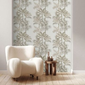 Vliestapete in Weiß Beige Bäume Blätter Dschungel Floral Natur für Wohnzimmer Schlafzimmer Küche (KG-171638)