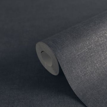 Vliestapete Dunkelblau Stoffoptik strukturiert Unitapete Leinenoptik (KG-171765)