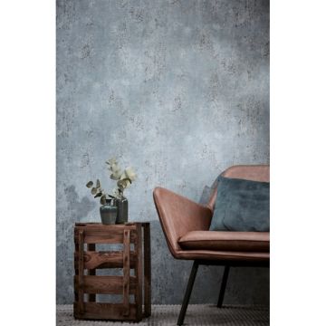 Vliestapete in Betonoptik Blau Grau Metallic Putzstruktur Tapete Vintage (KG-171795)