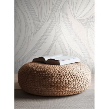 Blätter Tapete Weiß Hellgrau Metallic Vliestapete Dschungel (KG-171802)