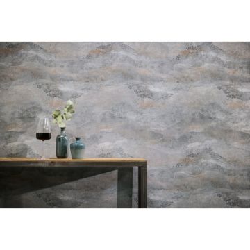 Wellen-Muster Tapete Grau Anthrazit Gold Metallic Luxus Vliestapete (KG-171804)