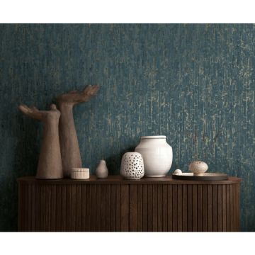 Design Vliestapete Blau Gold Metallic hochwertige Vintage Mustertapete (KG-171813)
