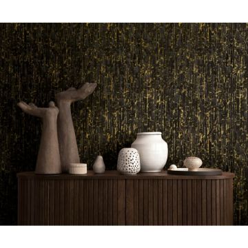 Design-Tapete Schwarz Gold Metallic hochwertige Wohnzimmer Vliestapete (KG-171815)