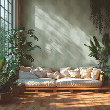 3D Dschungel Palmblatt Tapete Salbeigrün Tropisches Blättermotiv Vliestapete (KG-171824)