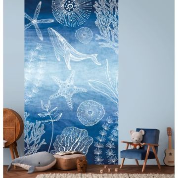 Kinderzimmer Fototapete Meereswelt Blau Weiß Vliestapete mit Wal (KG-172151)