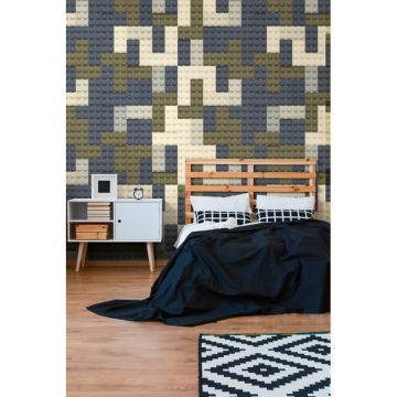 Fototapete Baustein-Muster Grau Blau Grün Kinderzimmer Tapete Klemmbausteine (KG-172157)