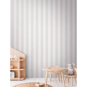 Tapete Kinderzimmer Streifentapete Beige Weiß Klassische Vliestapete mit Streifenmuster (KG-172171)