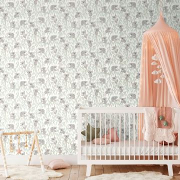 Koala-Tapete Beige Grün Kindertapete mit Koalas auf Bäumen Vliestapete Kinderzimmer (KG-172184)