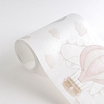 Heißluftballon Borte Rosa Blau Beige Kinderzimmer Vlies-Bordüre mit Wimpeln (KG-172186)