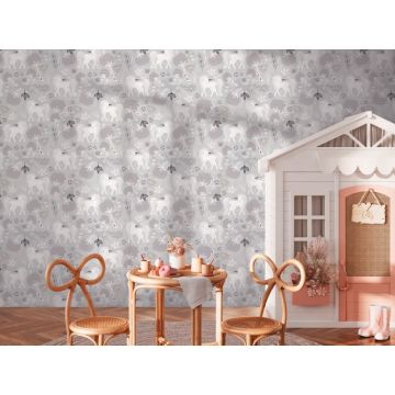 Einhorn-Tapete Grau Fantasie-Muster Vliestapete Mädchen Kinderzimmer (KG-172189)