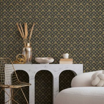Vliestapete Kronen, Rauten Grafisch Designer matt in Schwarz für Wohnzimmer, Schlafzimmer (KG-172649)