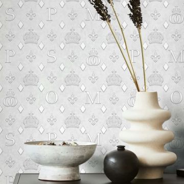 Vliestapete Kronen, Rauten Grafisch Designer matt in Grau für Wohnzimmer, Schlafzimmer (KG-172650)