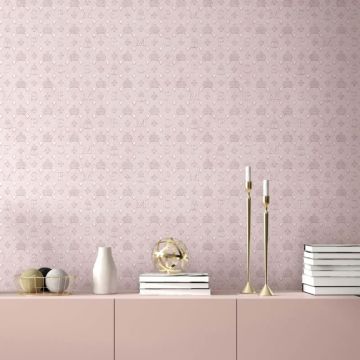 Vliestapete Kronen, Rauten Grafisch Designer matt in Rosa-Braun für Wohnzimmer, Schlafzimmer (KG-172652)