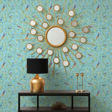 Vliestapete Vögel, Blumen Floral Natur matt in Blau für Wohnzimmer, Schlafzimmer (KG-172662)