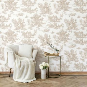 Vliestapete Landschaft, Menschen Grafisch Klassisch matt in Beige für Wohnzimmer, Schlafzimmer, Büro (KG-172665)
