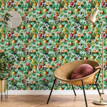 Vliestapete Früchte, Blätter Floral Natur matt in Blau für Wohnzimmer, Schlafzimmer (KG-172673)