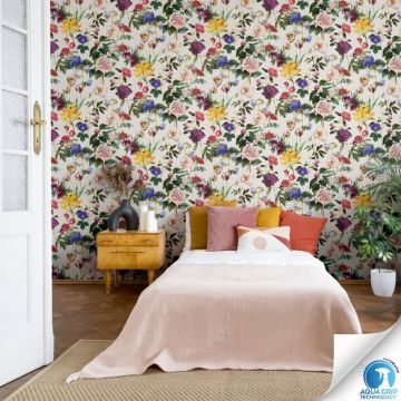 Vorgekleisterte florale Tapete Blumen bunt Creme - Blumen-Vliestapete (KG-172822)