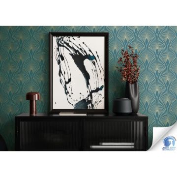 Vorgekleisterte Art-Déco-Tapete Grün Gold - geometrische Vliestapete (KG-172824)